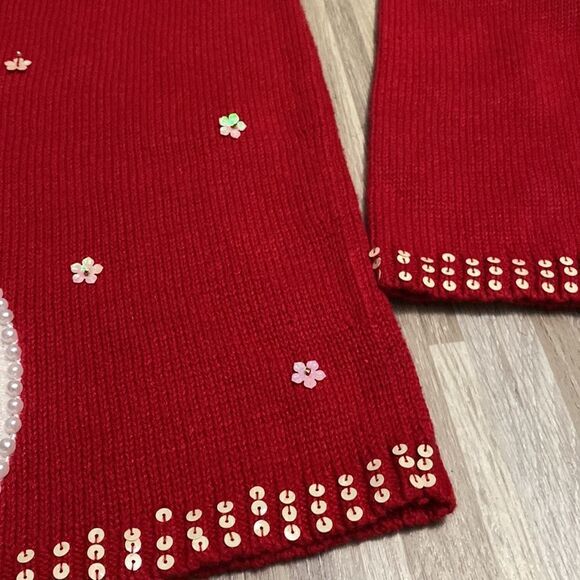 Red festive snowman sweater ugly Christmas sweater holiday red cardigan zipper - Picture 5 of 8